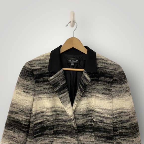 Peruvian Connection Virgin Wool Blend Black,Gray White Ombré Striped Coat Sz 10 - Picture 3 of 13